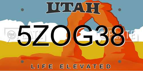 5ZOG38 Utah License Plate