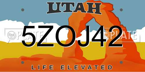5ZOJ42 Utah License Plate