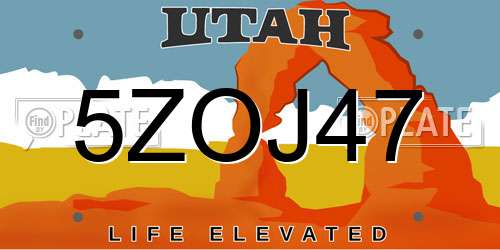 5ZOJ47 Utah License Plate