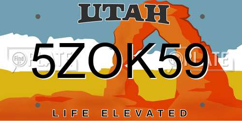 5ZOK59 Utah License Plate
