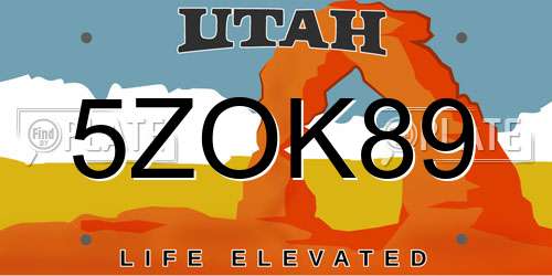 5ZOK89 Utah License Plate
