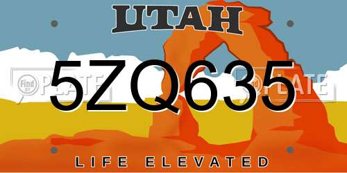 5ZQ635 Utah License Plate
