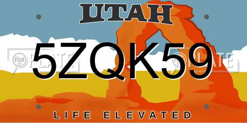 5ZQK59 Utah License Plate