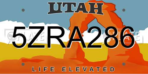 5ZRA286 Utah License Plate