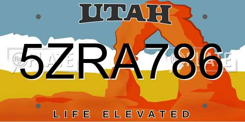 5ZRA786 Utah License Plate