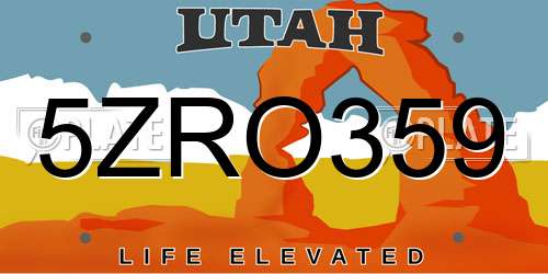 5ZRO359 Utah License Plate