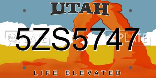 5ZS5747 Utah License Plate