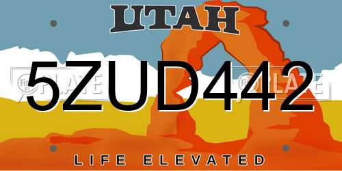 5ZUD442 Utah License Plate