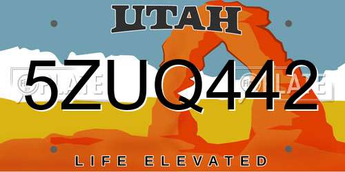 5ZUQ442 Utah License Plate