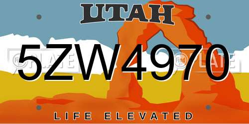 5ZW4970 Utah License Plate