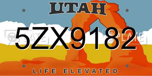 5ZX9182 Utah License Plate