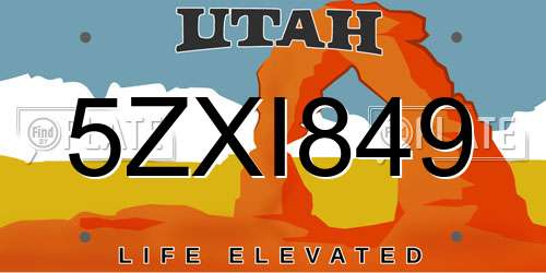 5ZXI849 Utah License Plate