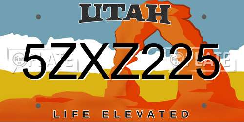5ZXZ225 Utah License Plate