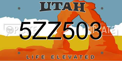5ZZ503 Utah License Plate