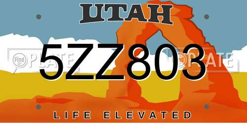 5ZZ803 Utah License Plate