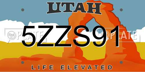 5ZZS91 Utah License Plate