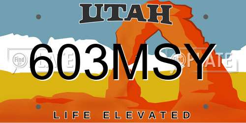 603MSY Utah License Plate