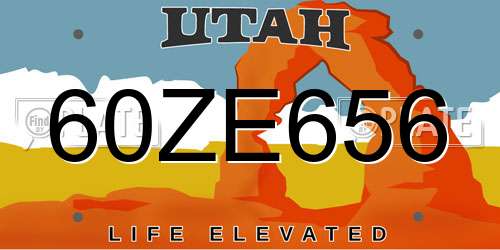 60ZE656 Utah License Plate