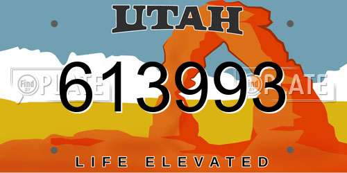 613993 Utah License Plate