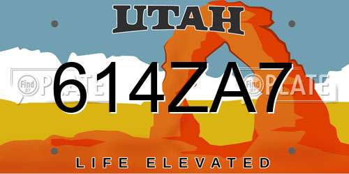 614ZA7 Utah License Plate