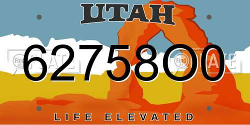 62758O0 Utah License Plate
