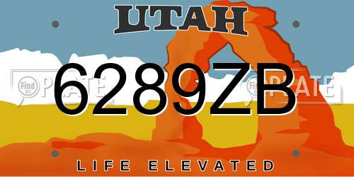 6289ZB Utah License Plate