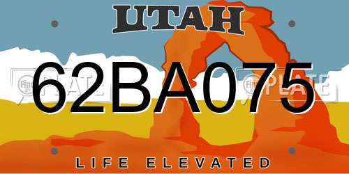62BA075 Utah License Plate