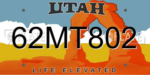 62MT802 Utah License Plate