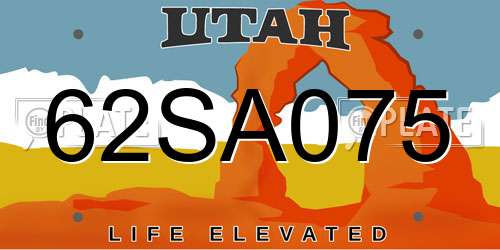 62SA075 Utah License Plate