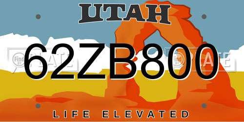62ZB800 Utah License Plate