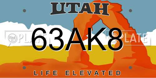63AK8 Utah License Plate
