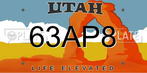63AP8 Utah License Plate