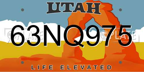 63NQ975 Utah License Plate