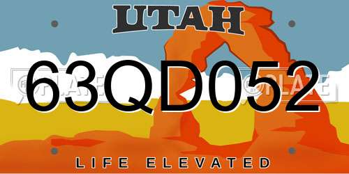 63QD052 Utah License Plate