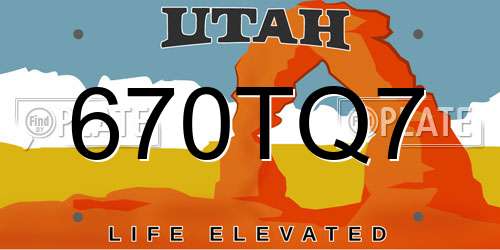 670TQ7 Utah License Plate