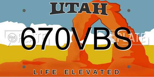 670VBS Utah License Plate