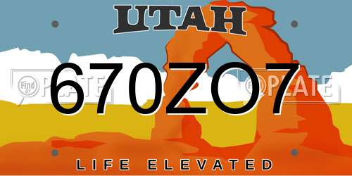670ZO7 Utah License Plate