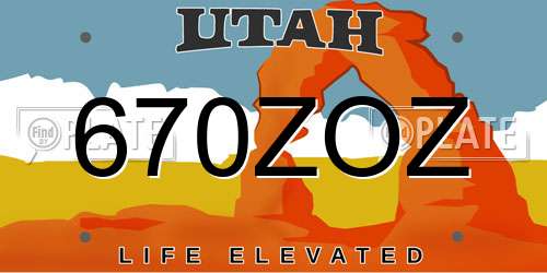 670ZOZ Utah License Plate