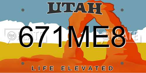 671ME8 Utah License Plate