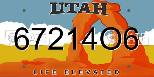 67214O6 Utah License Plate