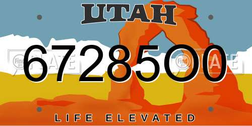 67285O0 Utah License Plate