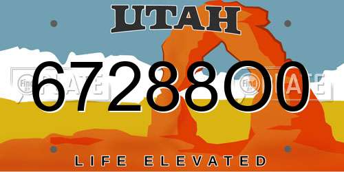 67288O0 Utah License Plate
