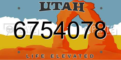 6754078 Utah License Plate