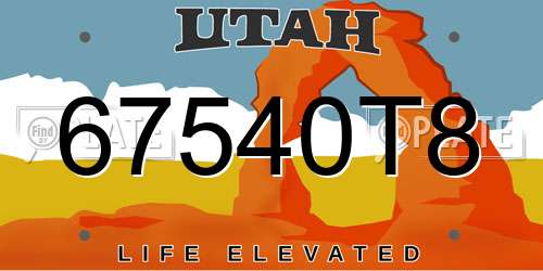 67540T8 Utah License Plate