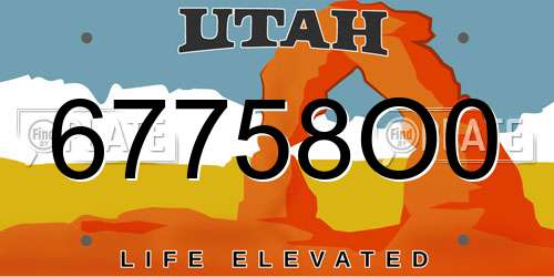 67758O0 Utah License Plate