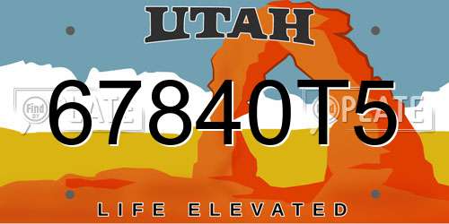 67840T5 Utah License Plate