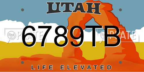 6789TB Utah License Plate