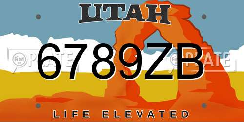 6789ZB Utah License Plate