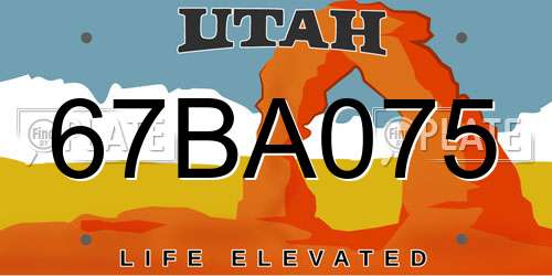 67BA075 Utah License Plate