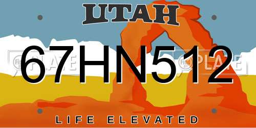 67HN512 Utah License Plate